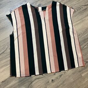 White Black and Pink Striped Blouse